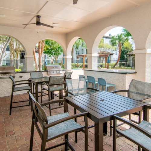 a room with tables and chairs